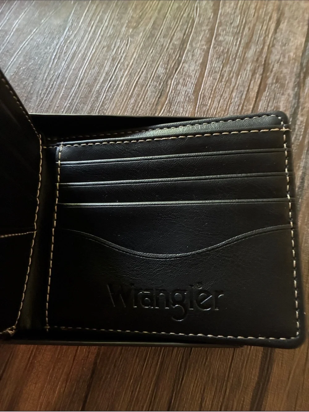 Wrangler Black Leather Card & Key Holder with Cream Contrast Stitch